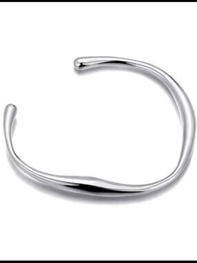 Sterling Silver Plated Stainless Steel Wave Cuff Bracelet Minimalist Bangle
